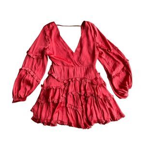Bardot Womens Paprika Nala Frill Long Sleeve Tie Open Back Mini Dress Small